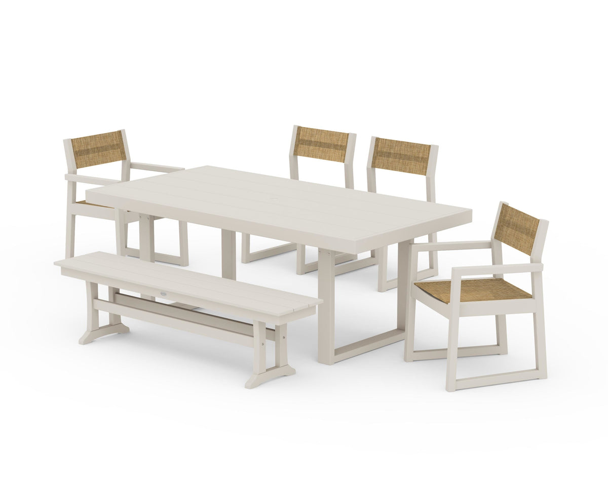 POLYWOOD EDGE Sling 6-Piece Dining Set with Bench in Sand / Burlap