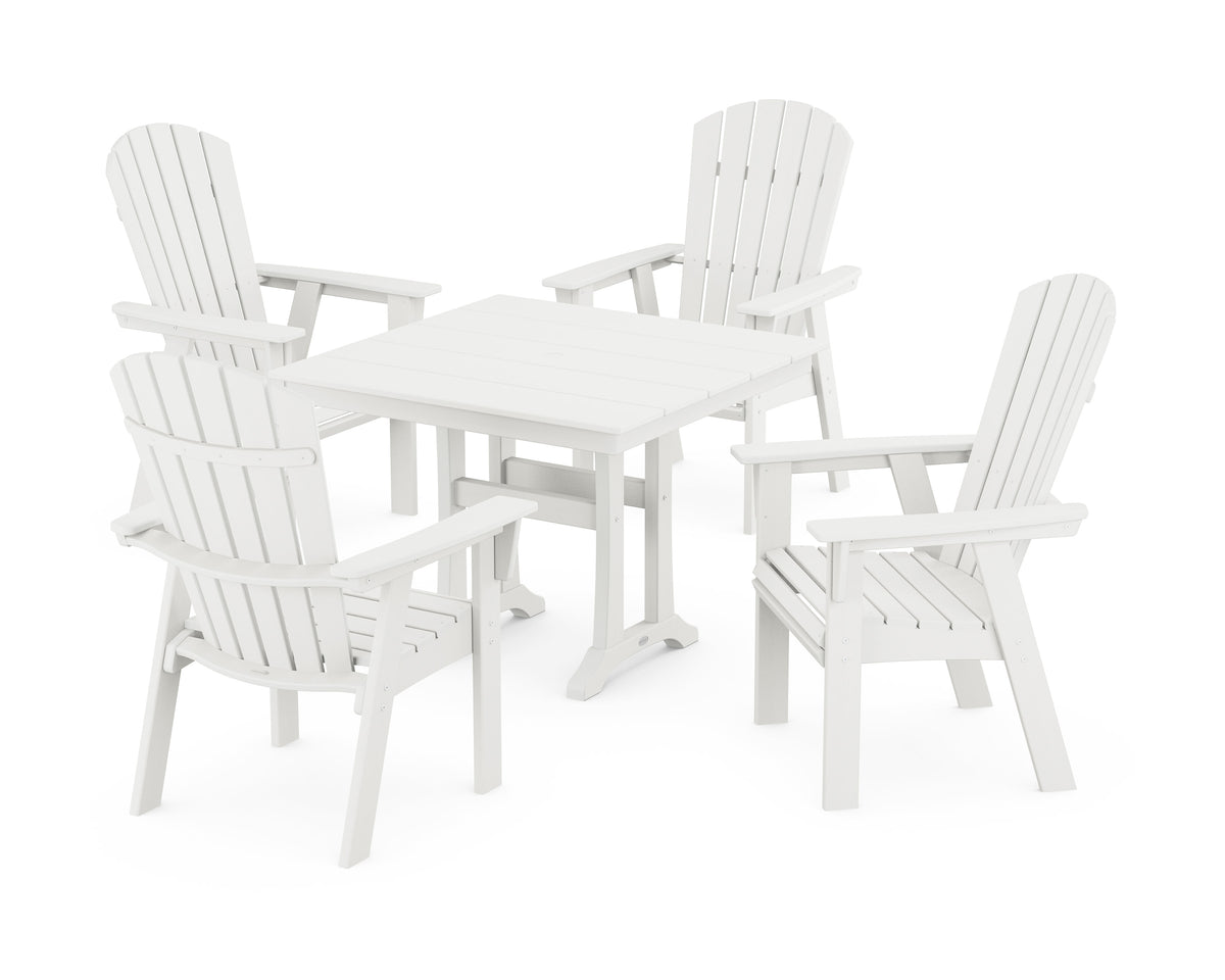 POLYWOOD Nautical Adirondack 5-Piece Farmhouse Dining Set with Trestle Legs - 37" Table in Vintage White