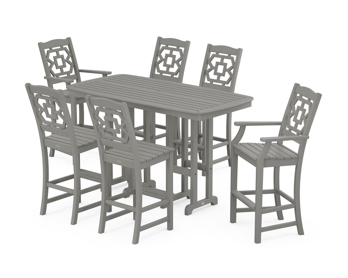 POLYWOOD Chinoiserie 7-Piece Bar Set in Slate Grey