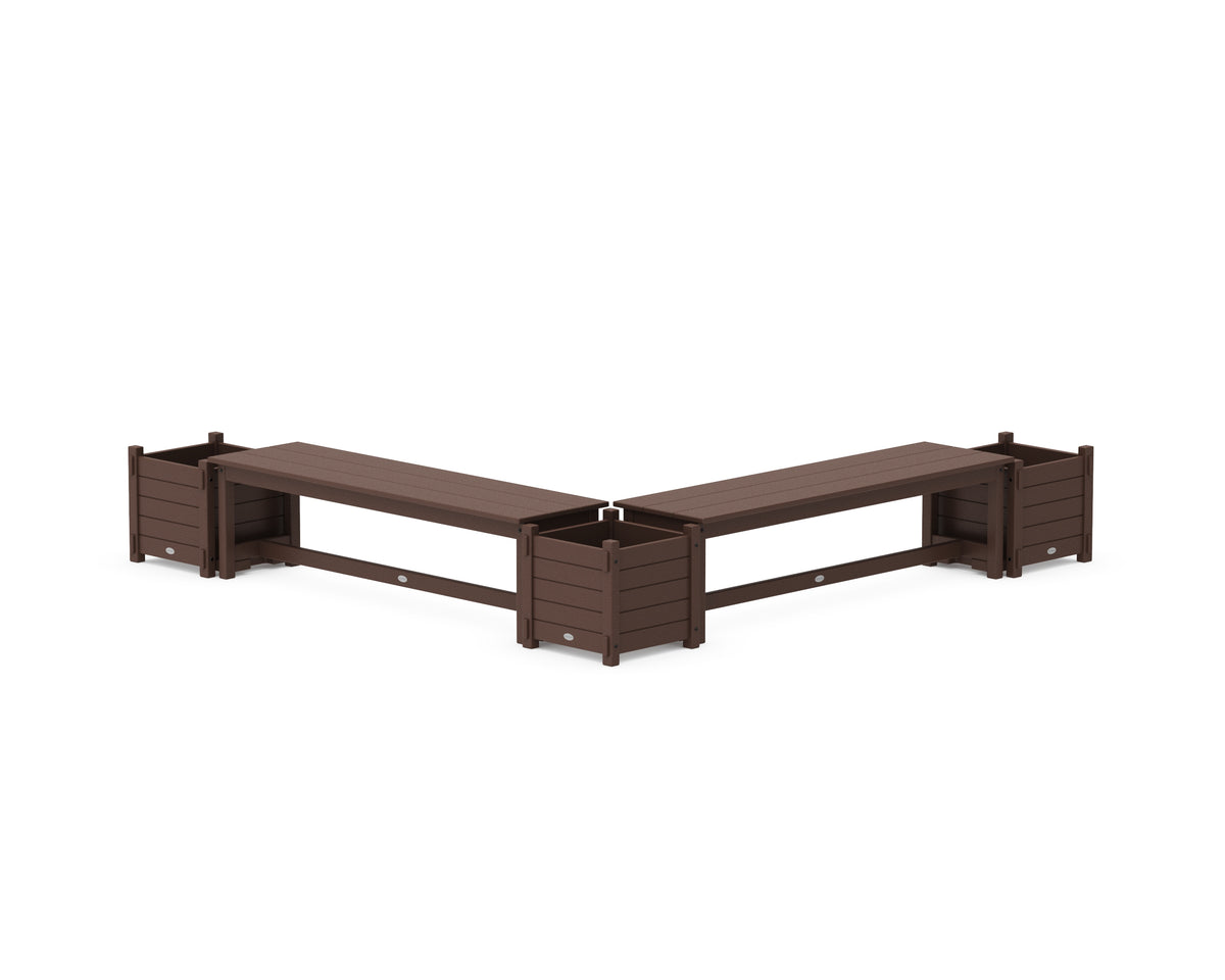 POLYWOOD 60" Nautical L-Shaped Planter Bench Corner Set in Mahogany