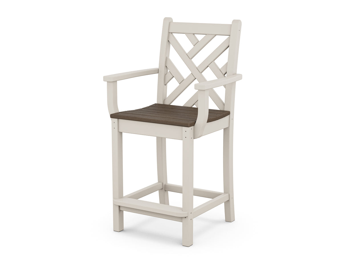 POLYWOOD Chippendale Counter Arm Chair in Sand / Kona