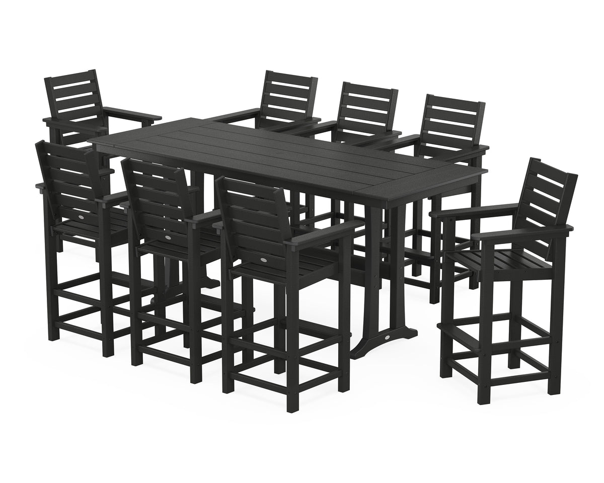 POLYWOOD Captain 9-Piece Farmhouse Bar Set with Trestle Legs in Black