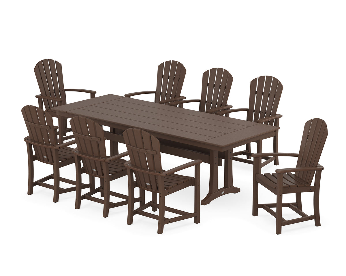 POLYWOOD Palm Coast 9-Piece Farmhouse Dining Set with Trestle Legs in Mahogany