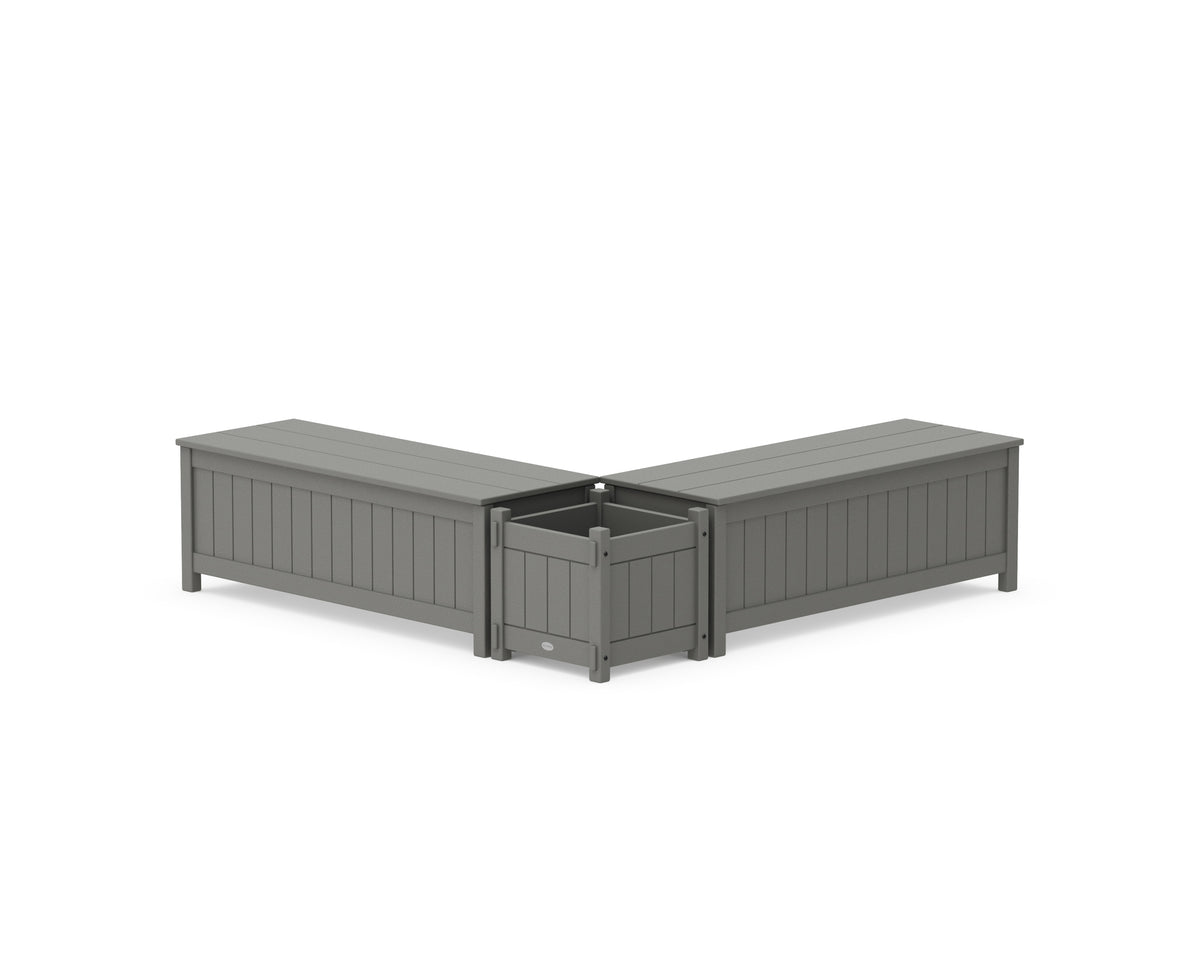 POLYWOOD 48" Vineyard L-Shaped Planter Storage Bench Set in Slate Grey