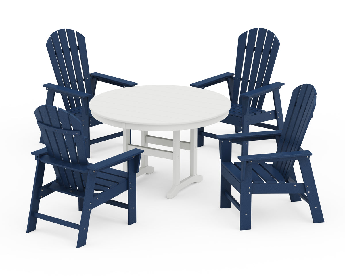 POLYWOOD South Beach 5-Piece Round Farmhouse Dining Set in Navy / White