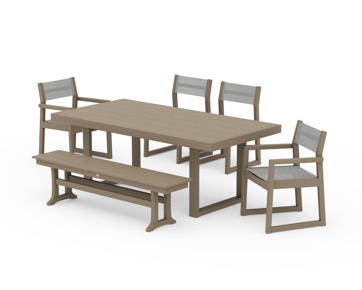 POLYWOOD EDGE Sling 6-Piece Dining Set with Bench in Vintage Sahara / Metallic