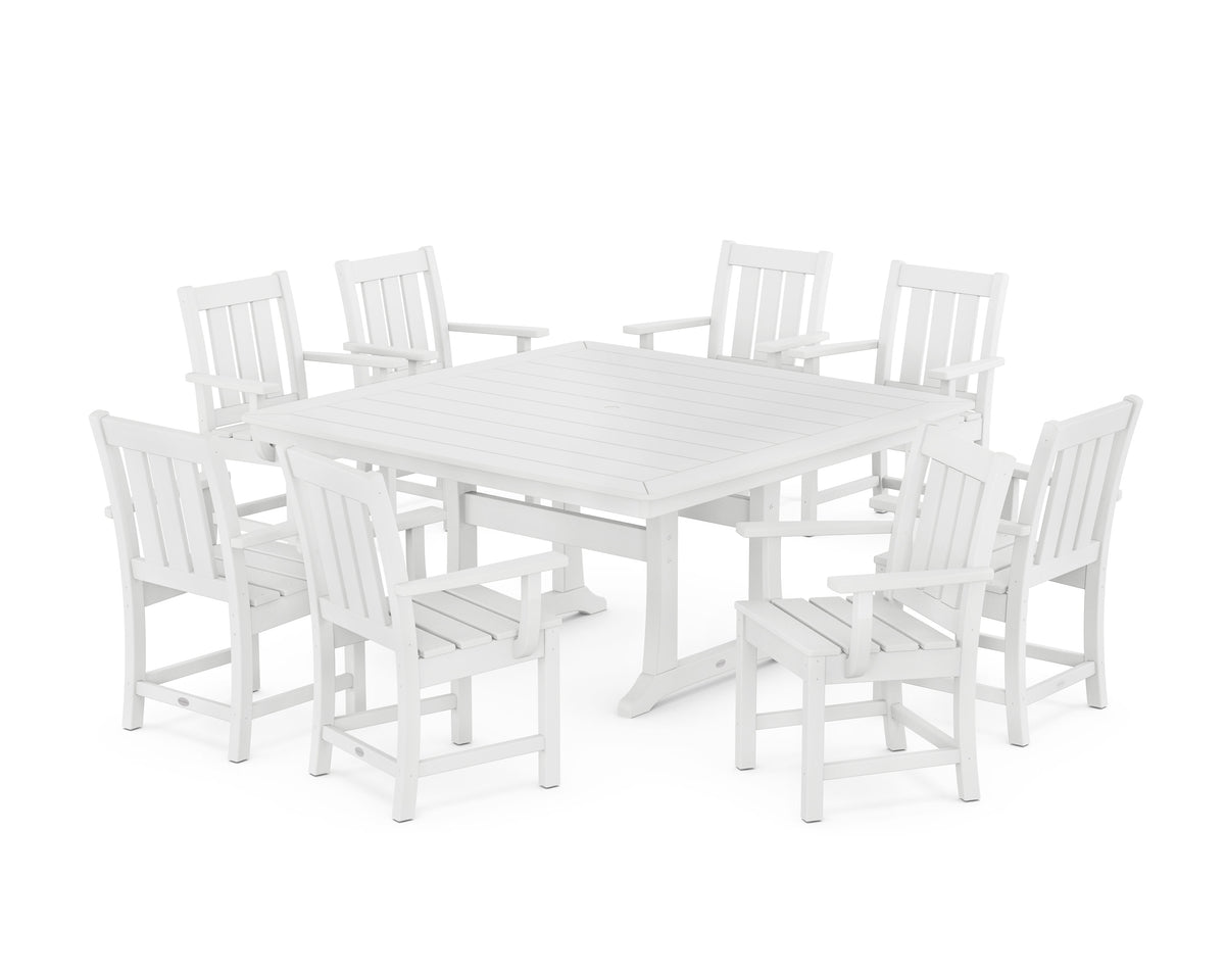 POLYWOOD Oxford 9-Piece Square Dining Set with Trestle Legs in White