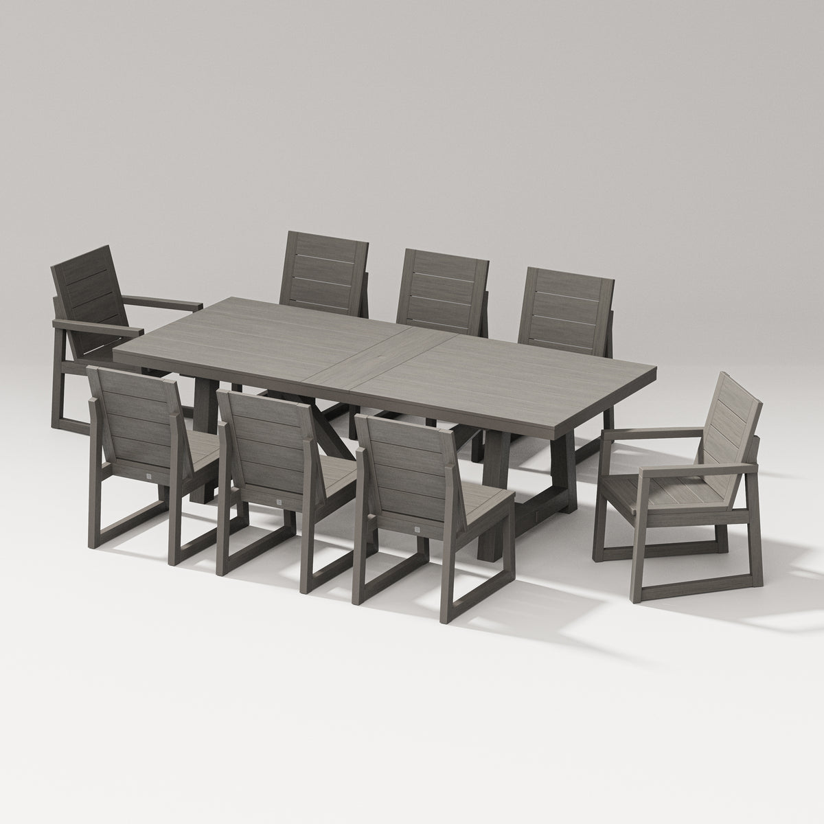 POLYWOOD PW Designer Series Elevate 9-Piece A-Frame Table Dining Set with PW Designer Series Elevate Dining Side Chair in Driftwood