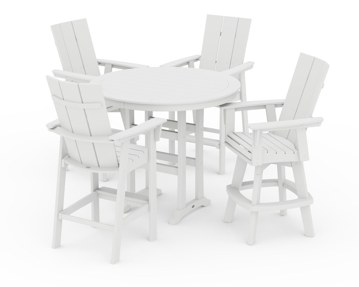 POLYWOOD Modern Adirondack 5-Piece Nautical Trestle Round Bar Set with Swivels in White