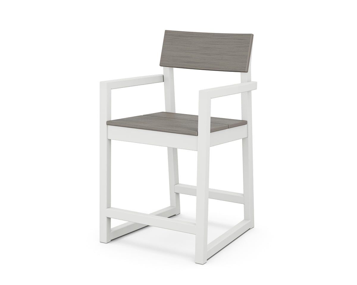POLYWOOD EDGE Counter Arm Chair in White / Driftwood