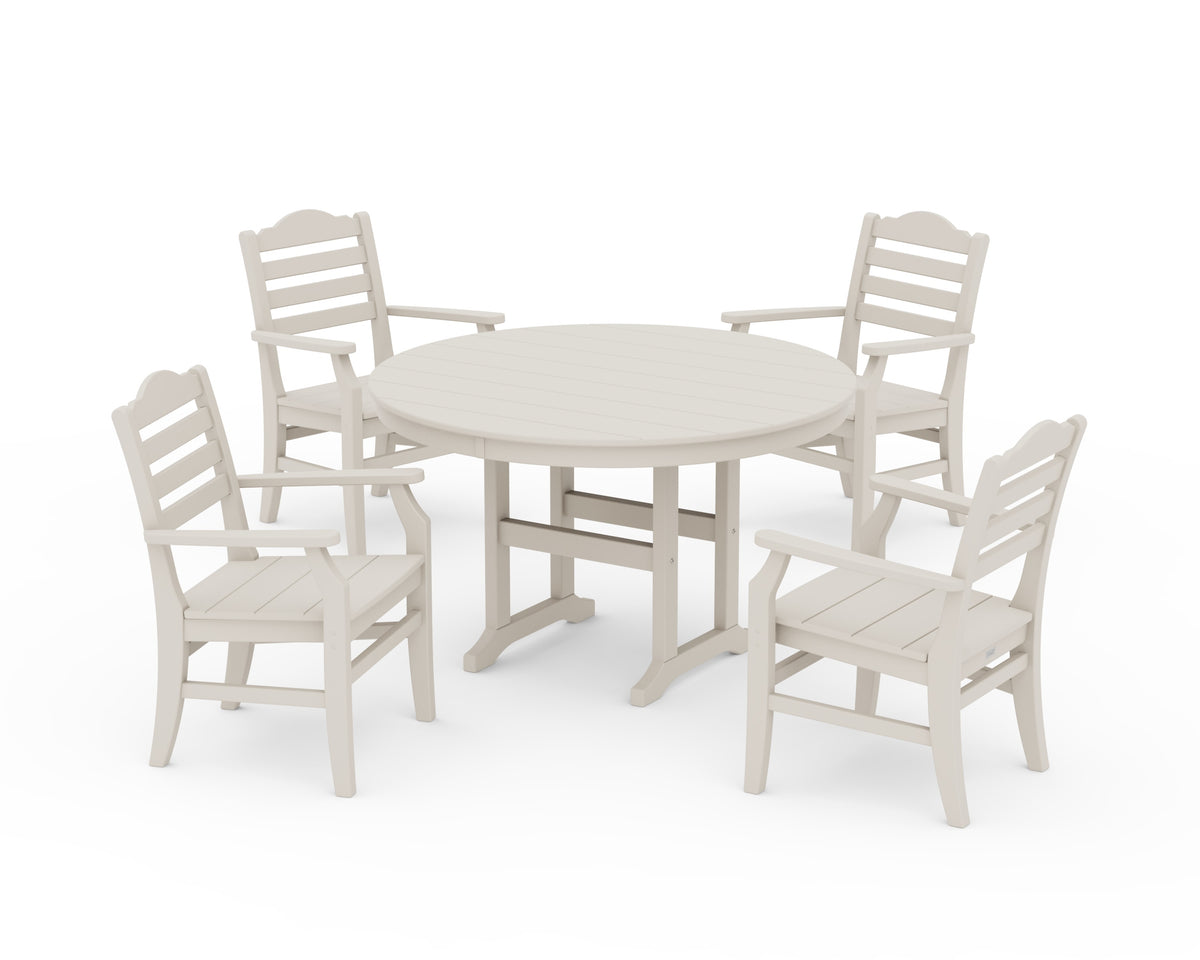 POLYWOOD Savannah 5-Piece Round Farmhouse Dining Set in Sand