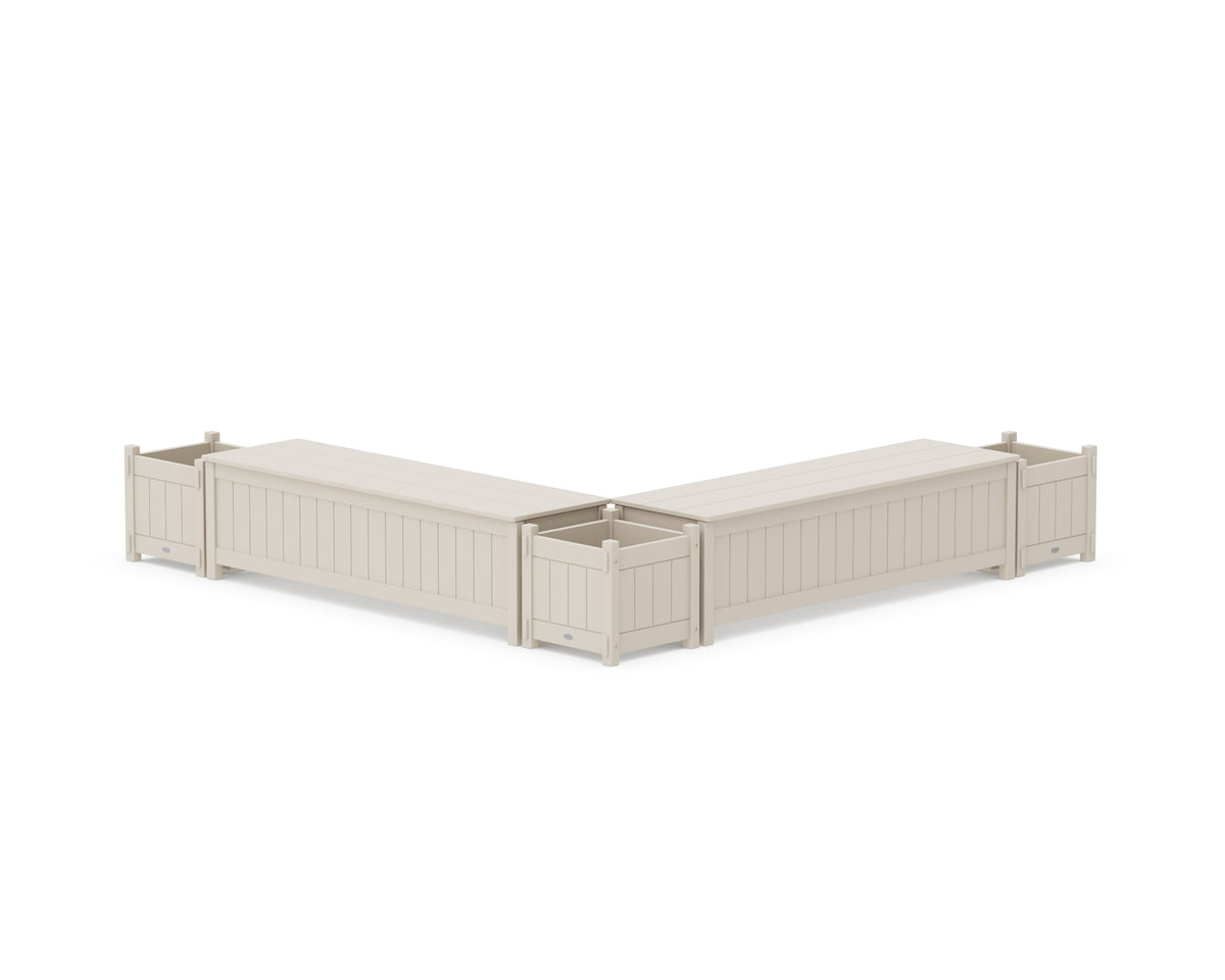 POLYWOOD 60" Vineyard L-Shaped Planter Storage Bench Corner Set in Sand