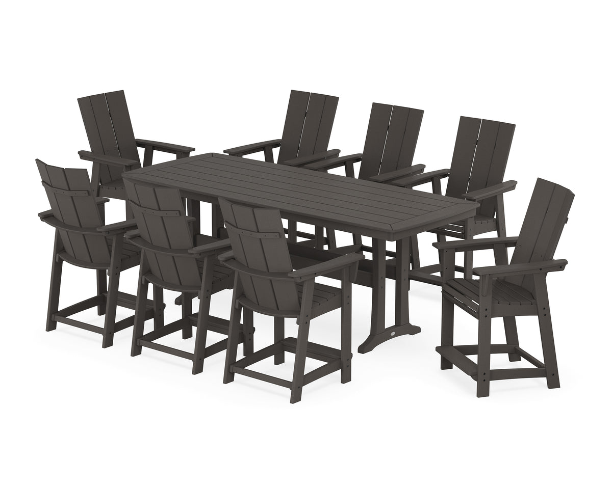 POLYWOOD Modern Curveback Adirondack 9-Piece Counter Set with Trestle Legs in Vintage Coffee