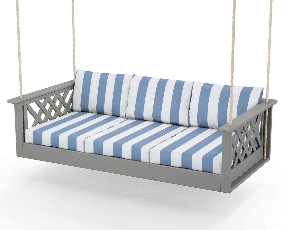 POLYWOOD Wovendale Daybed Swing in Slate Grey / Cabana Stripe Sky Blue