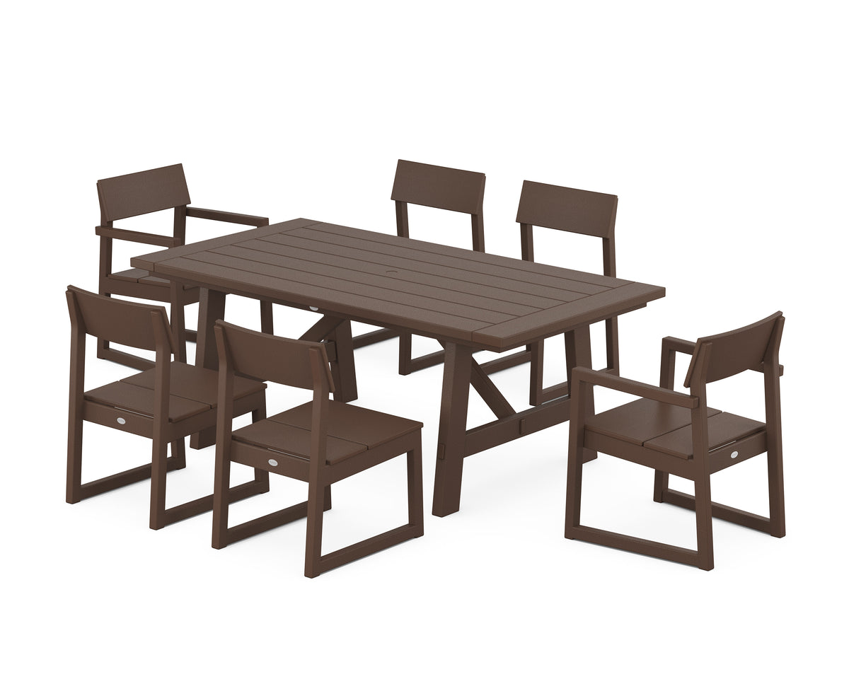 POLYWOOD EDGE 7-Piece Rustic Farmhouse Dining Set in Mahogany