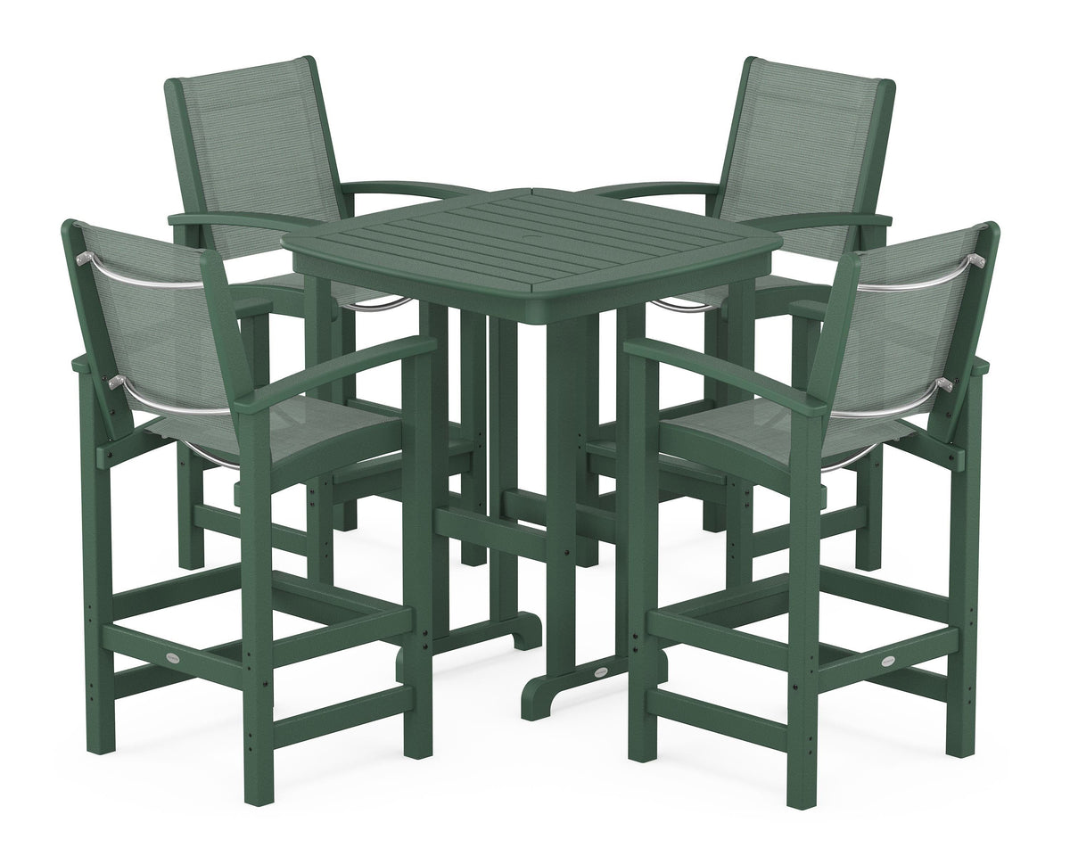 POLYWOOD Coastal 5-Piece Bar Set in Green / Dupioni Sea Mist