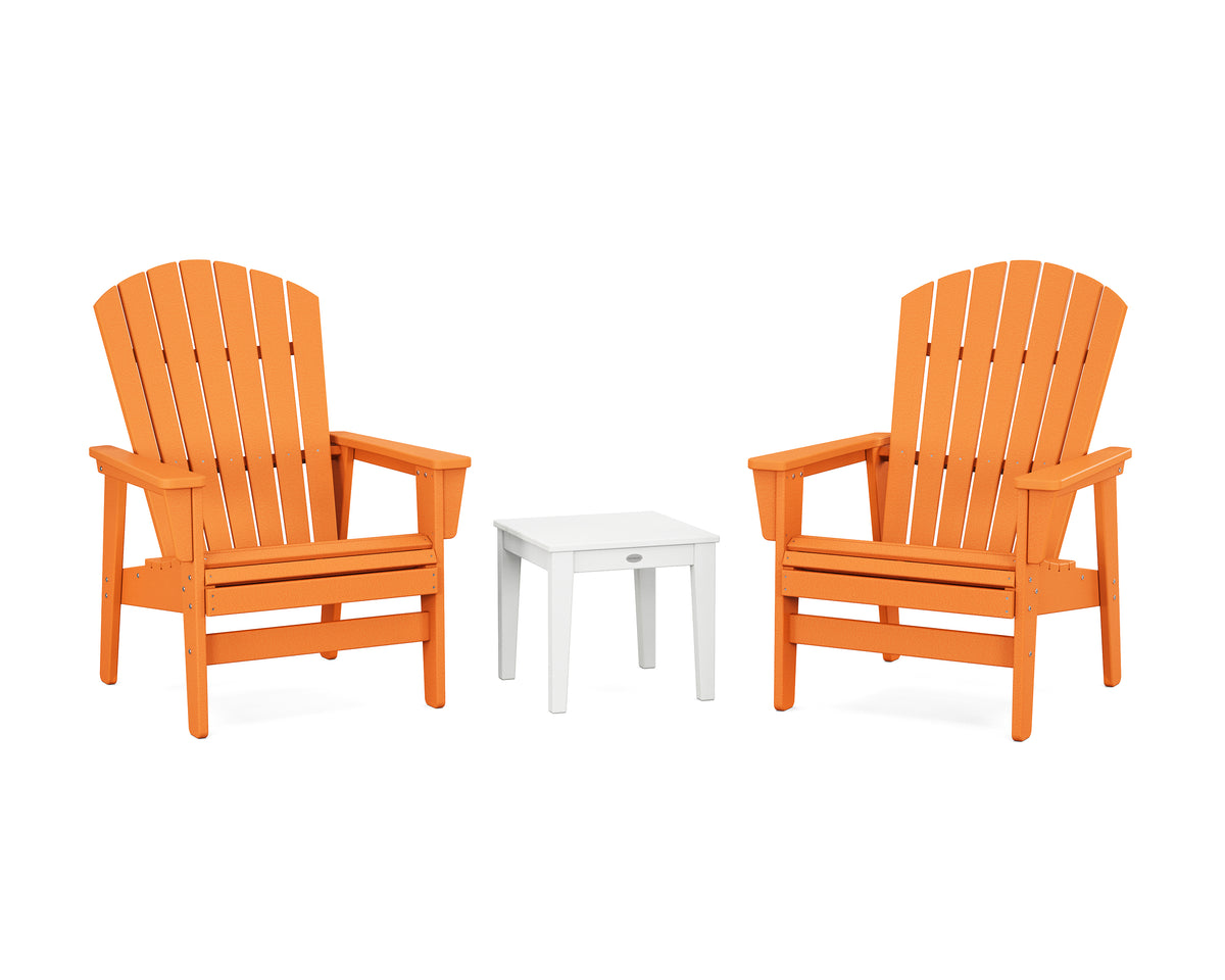 POLYWOOD 3-Piece Nautical Grand Upright Adirondack Set in Tangerine / White