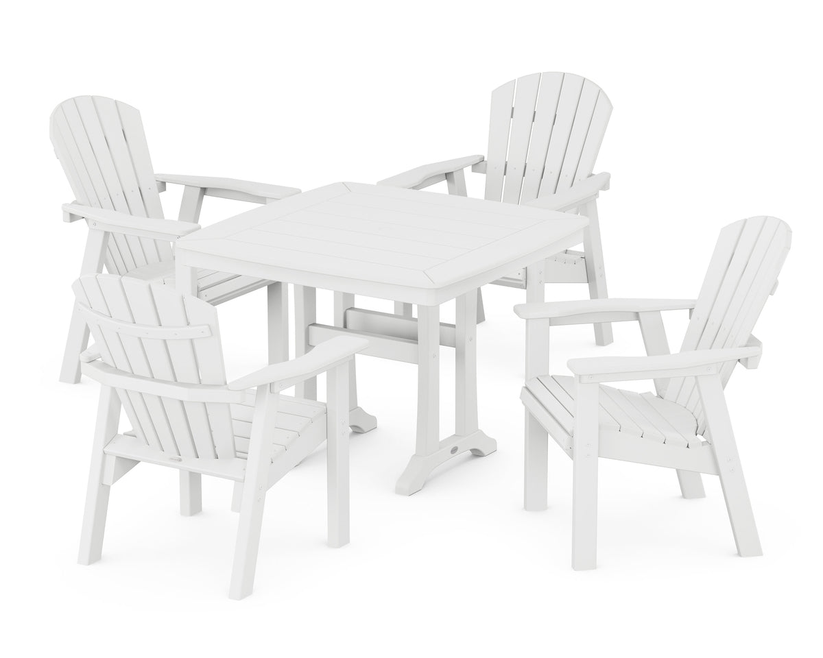 POLYWOOD Seashell 5-Piece Dining Set with Trestle Legs - 37" Table in White
