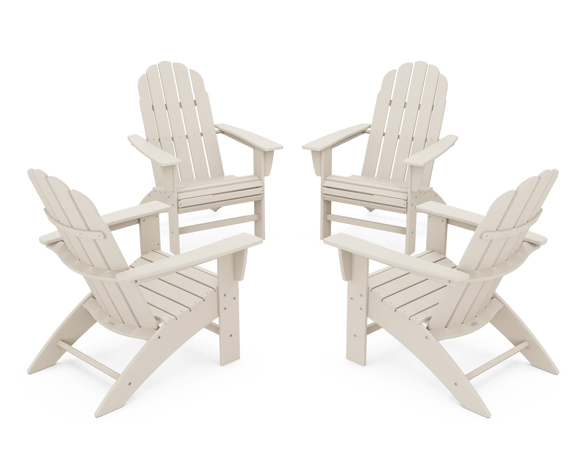 POLYWOOD 4-Piece Vineyard Curveback Adirondack Chair Conversation Set in Sand