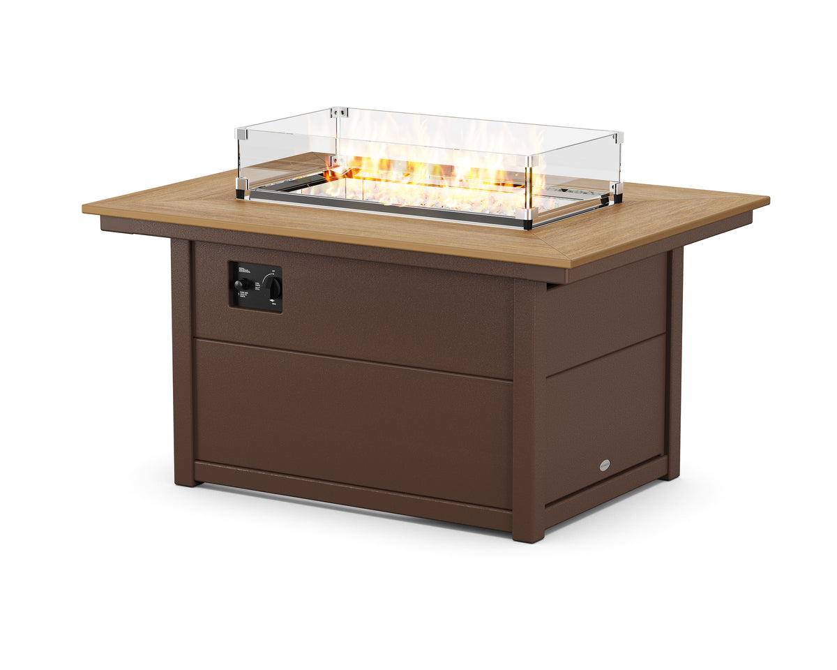 POLYWOOD Rectangle 34"x46" Fire Pit Table in Mahogany / Natural