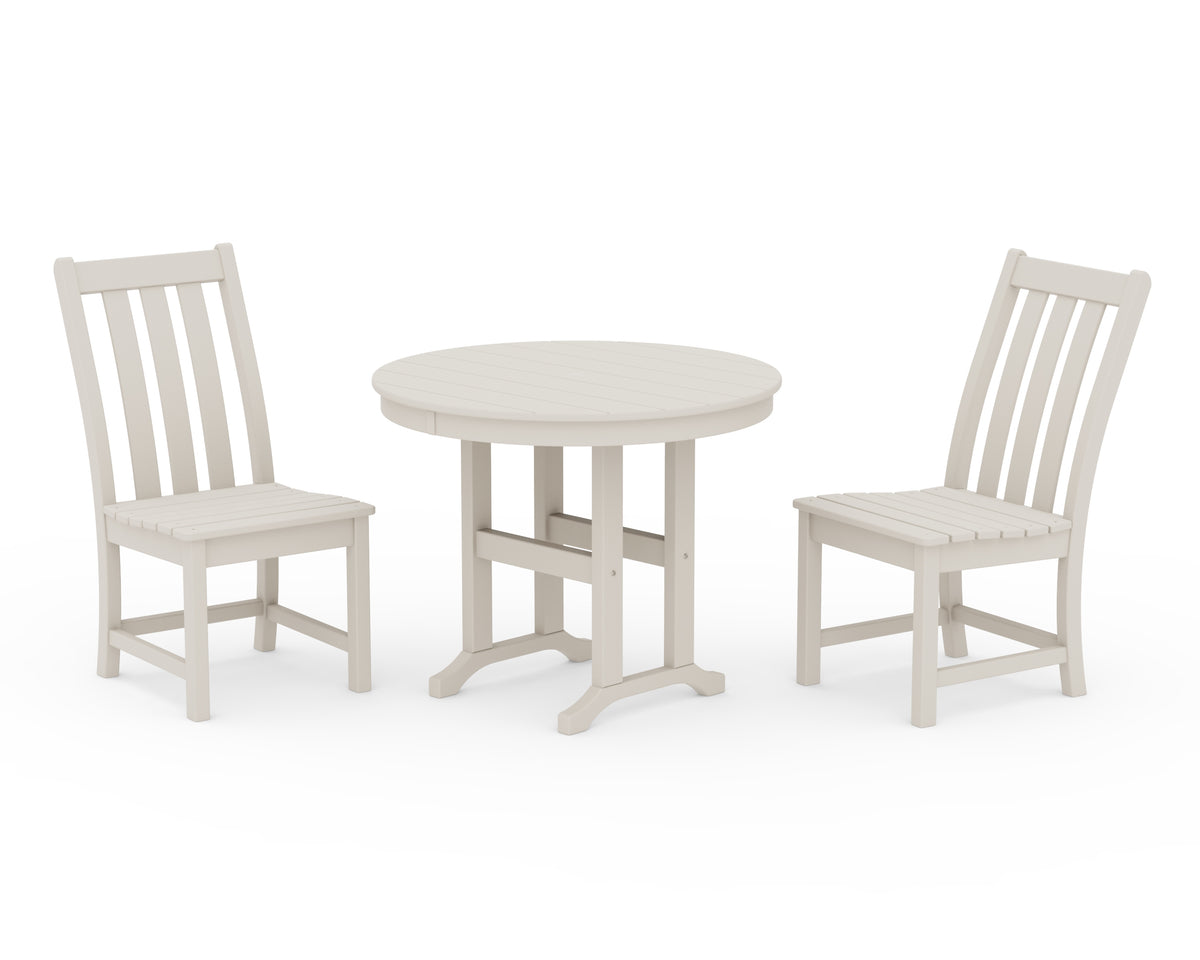 POLYWOOD Vineyard Side Chair 3-Piece Round Dining Set in Sand