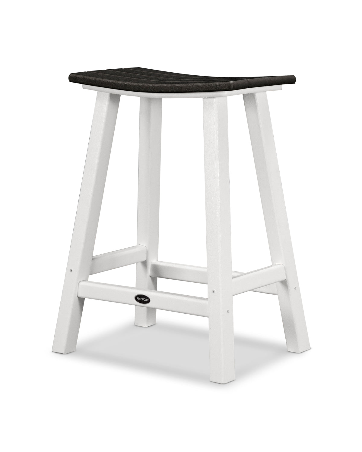 POLYWOOD Contempo 24" Saddle Counter Stool in White / Black
