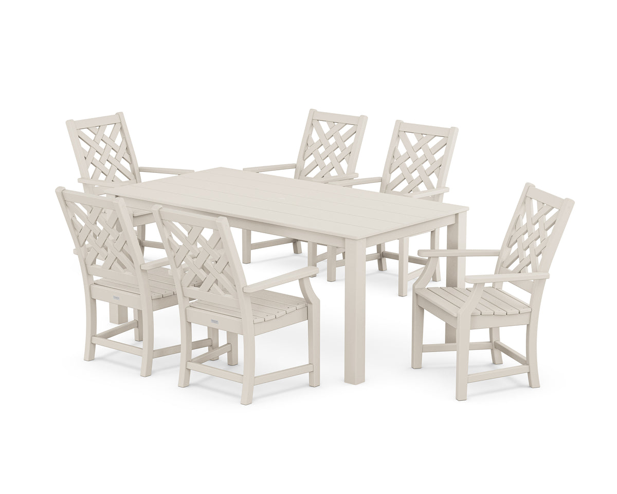 POLYWOOD Wovendale Arm Chair 7-Piece Parsons Dining Set in Sand