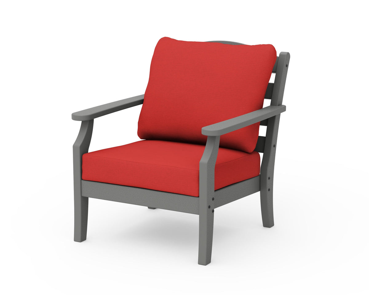 POLYWOOD Savannah Deep Seating Chair in Slate Grey / Crimson Linen