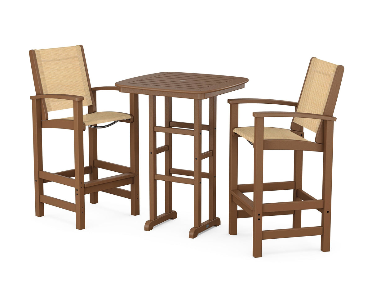 POLYWOOD Coastal 3-Piece Bar Set in Teak / Dupioni Apricot