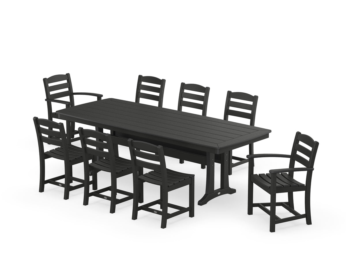POLYWOOD La Casa Café 9-Piece Dining Set with Trestle Legs in Black
