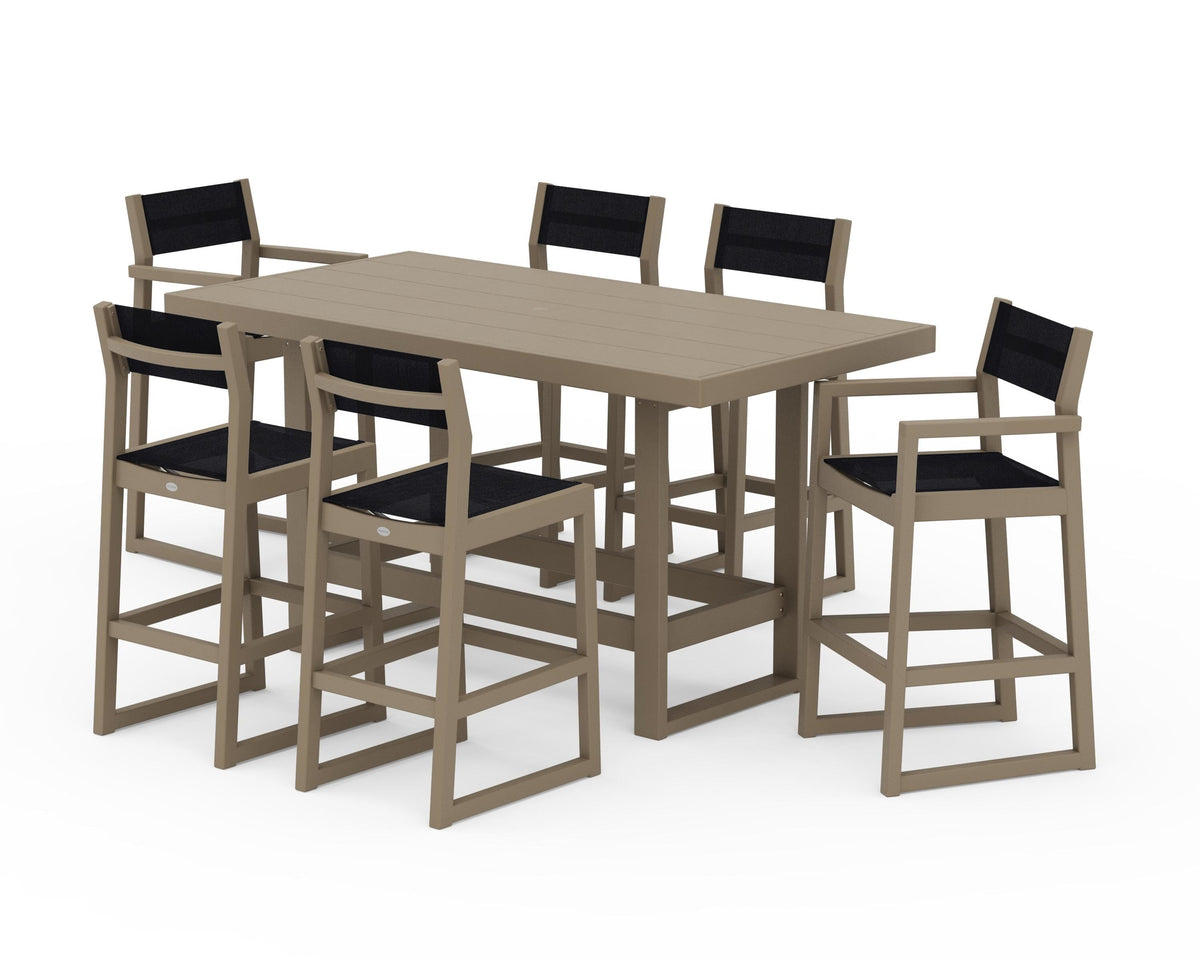 POLYWOOD EDGE Sling 7-Piece Bar Table Set in Vintage Sahara / Black