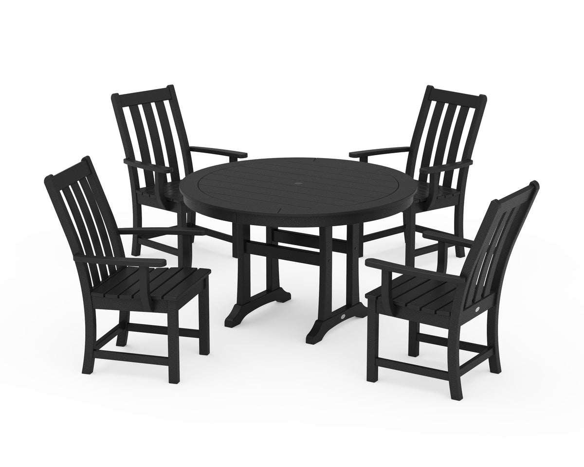 POLYWOOD Vineyard 5-Piece Round Dining Set with Trestle Legs in Black