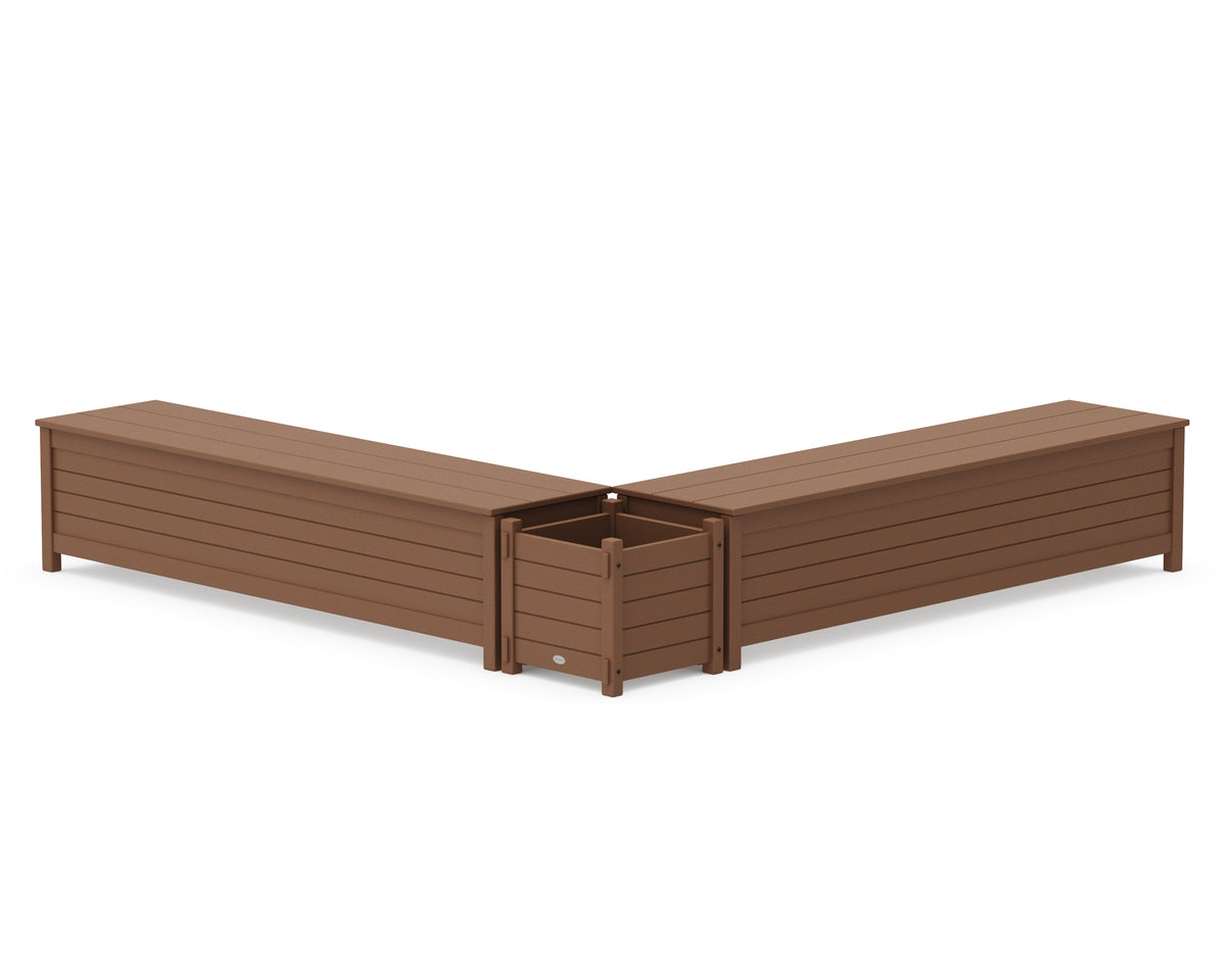 POLYWOOD 72" Nautical L-Shaped Planter Storage Bench Set in Teak