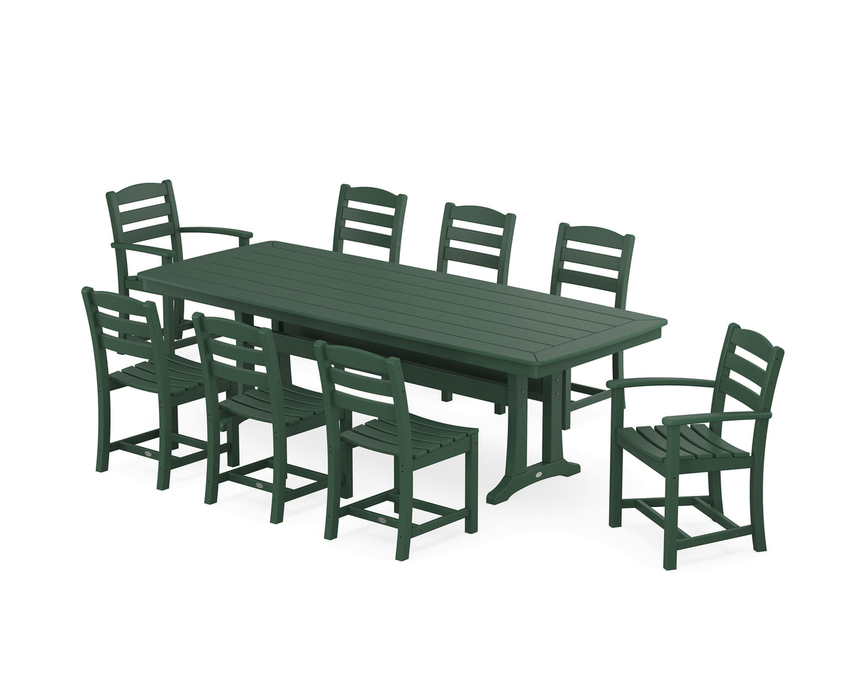 POLYWOOD La Casa Café 9-Piece Dining Set with Trestle Legs in Green