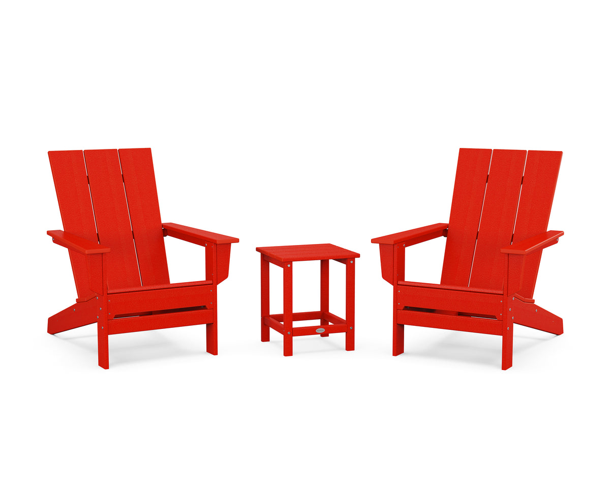 POLYWOOD 3-Piece Modern Studio Adirondack Set in Sunset Red