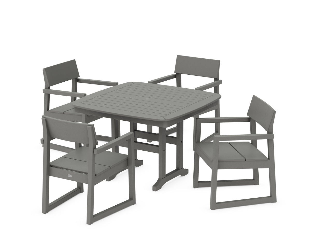 POLYWOOD EDGE 5-Piece Dining Set with Trestle Legs (Nautical 44" Table) in Slate Grey