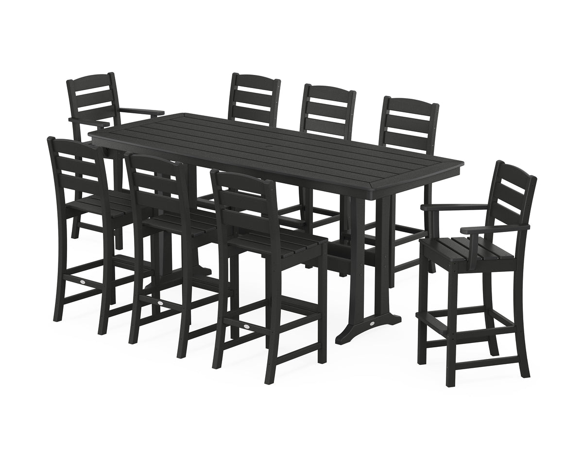 POLYWOOD Lakeside 9-Piece Bar Set with Trestle Legs in Black