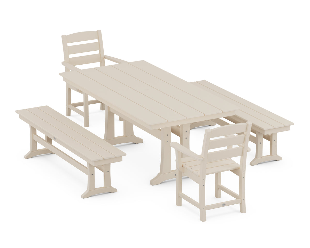 POLYWOOD Lakeside 5-Piece Farmhouse Dining Set with Trestle Legs in Sand