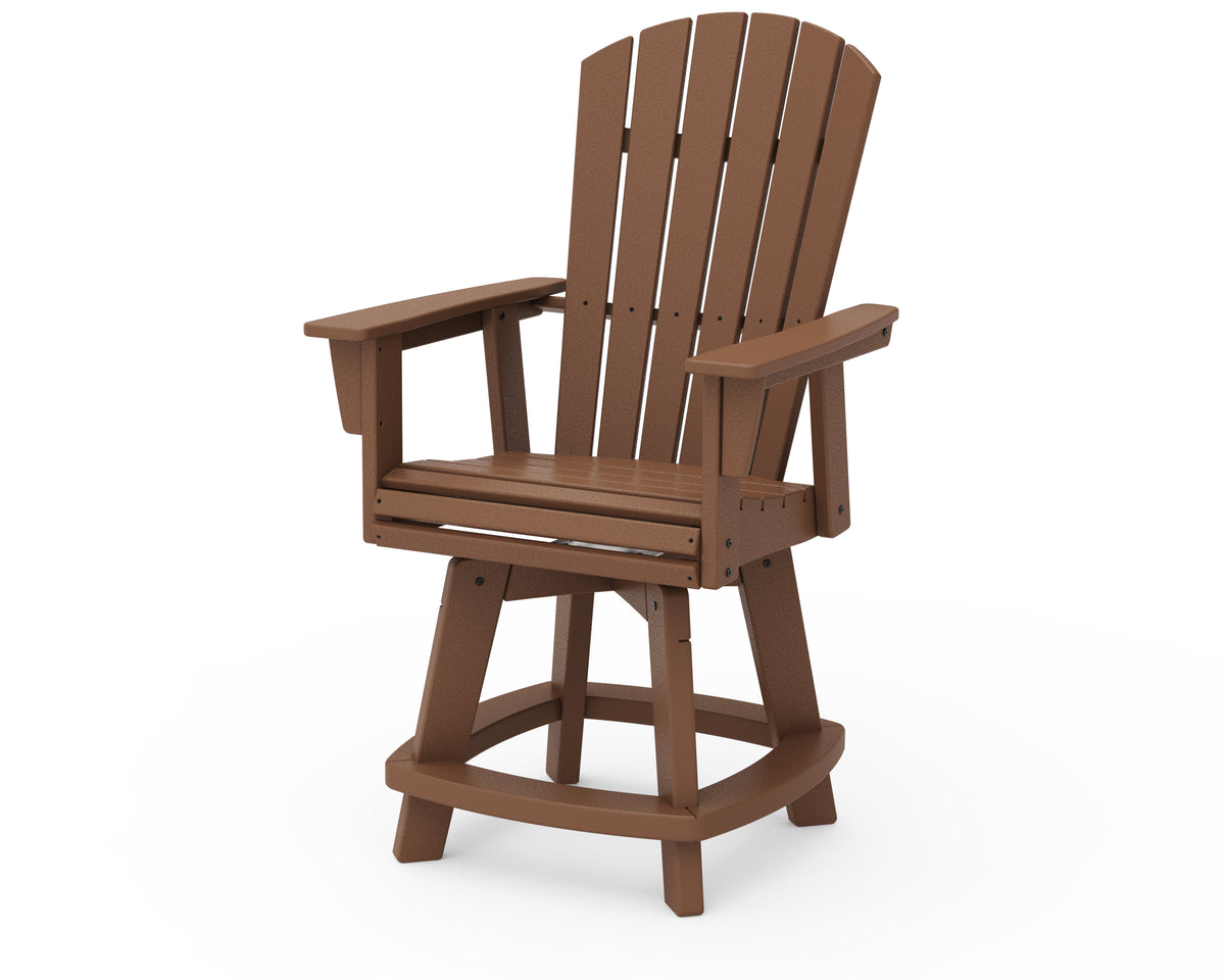 POLYWOOD Nautical Curveback Adirondack Swivel Counter Chair in Teak