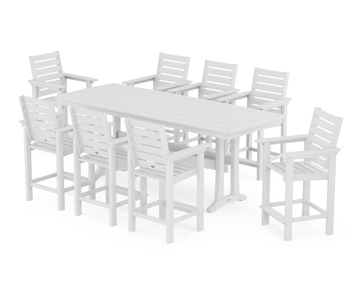 POLYWOOD Captain 9-Piece Counter Set with Trestle Legs in White