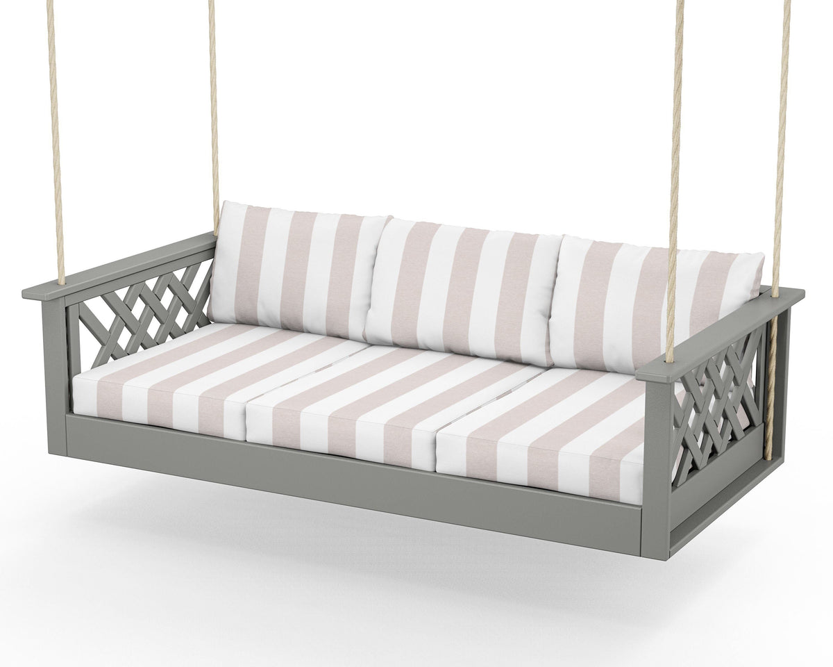 POLYWOOD Wovendale Daybed Swing in Slate Grey / Cabana Stripe Dune Burlap