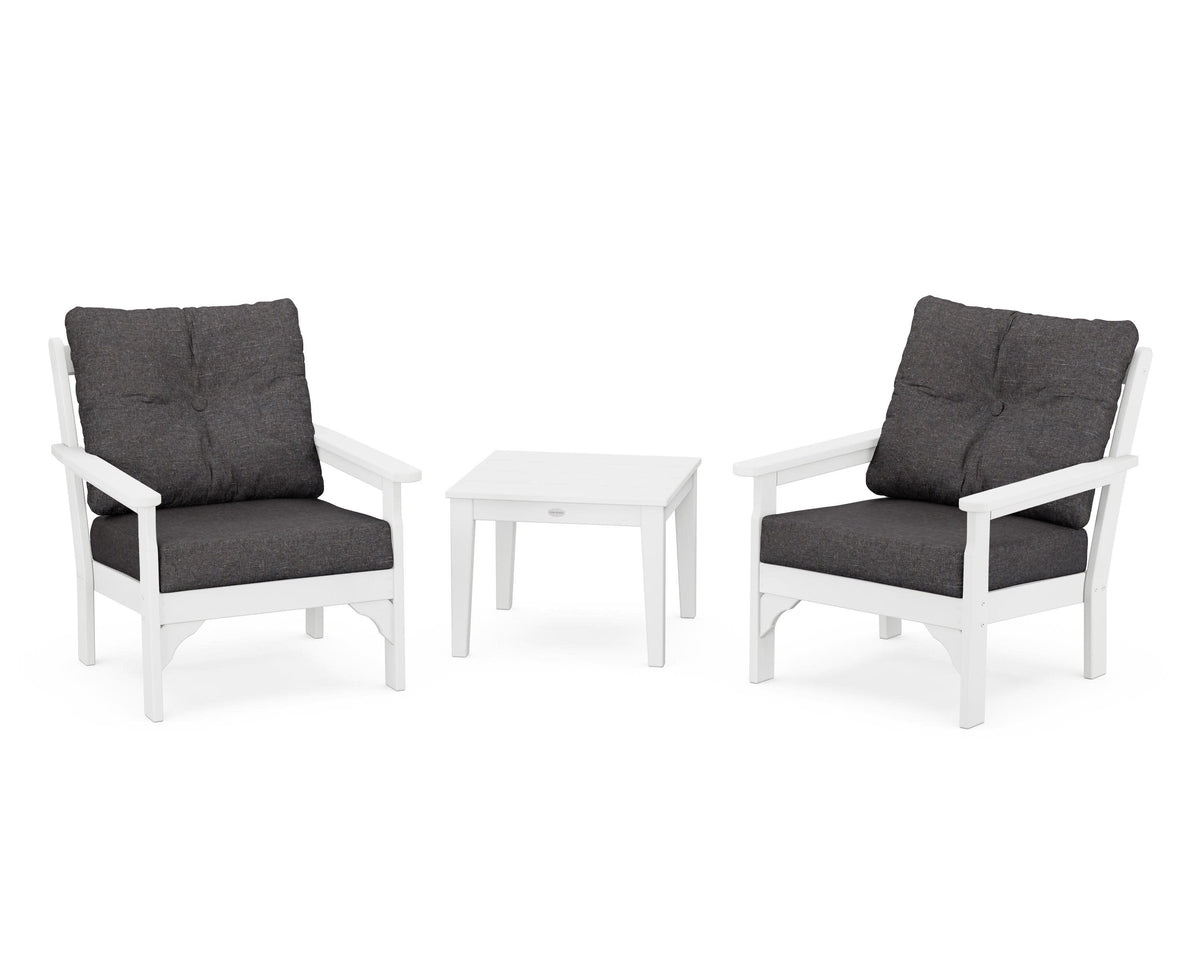 POLYWOOD Vineyard 3-Piece Deep Seating Set in White / Ash Charcoal