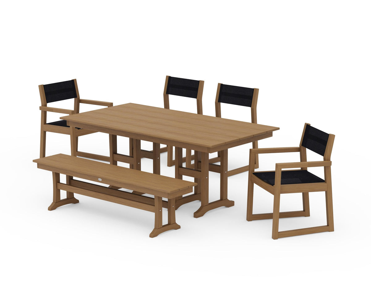 POLYWOOD EDGE Sling 6-Piece Farmhouse Dining Set in Natural / Black