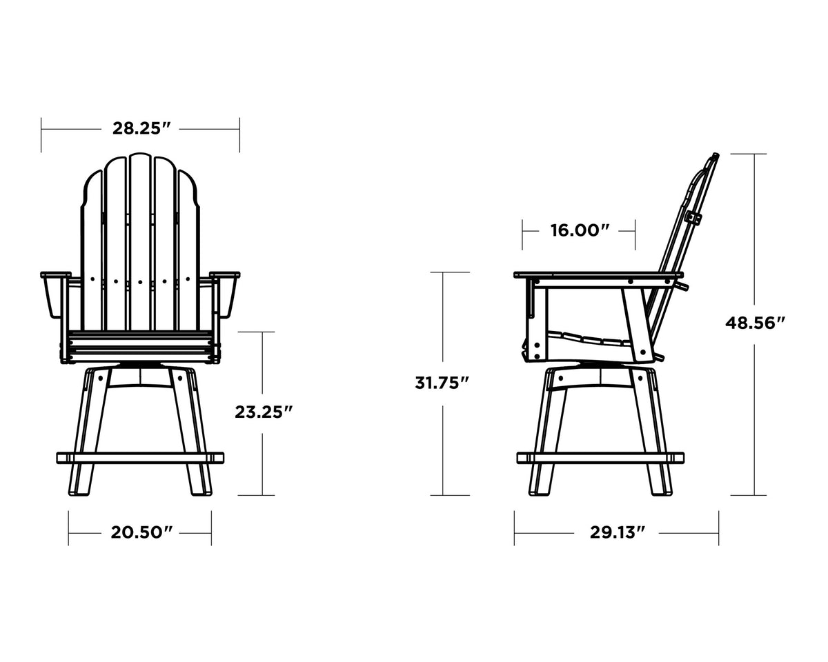 POLYWOOD Vineyard Curveback Adirondack Swivel Counter Chair dimensions