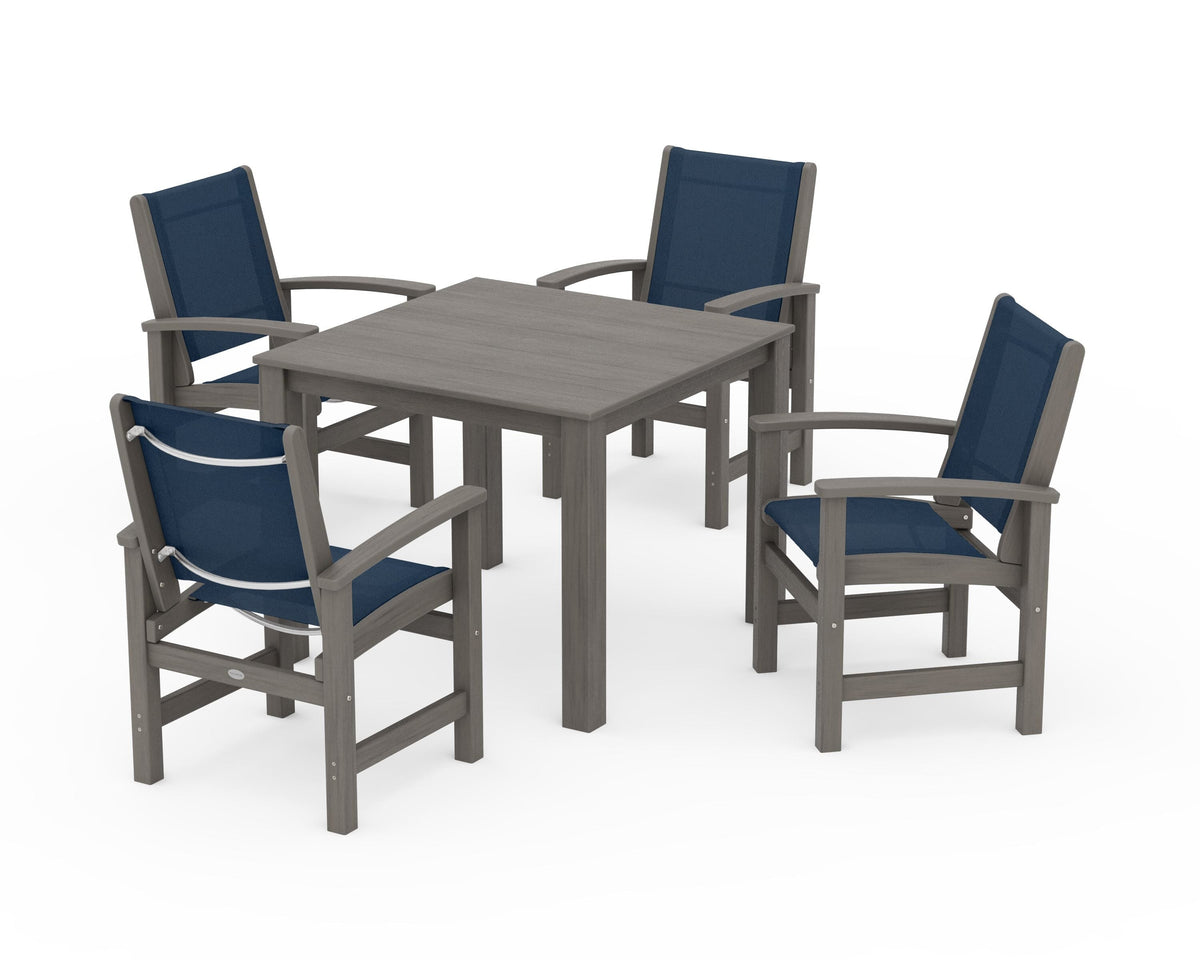 POLYWOOD Coastal 5-Piece Parsons Dining Set in Driftwood / Navy Blue