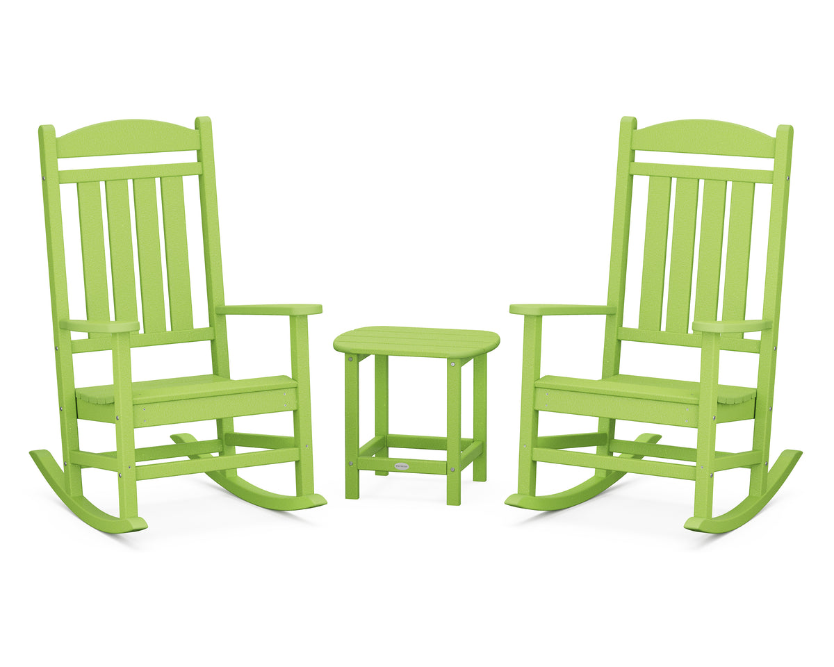 POLYWOOD Presidential 3-Piece Rocking Chair Set with 18" South Beach Side Table in Lime