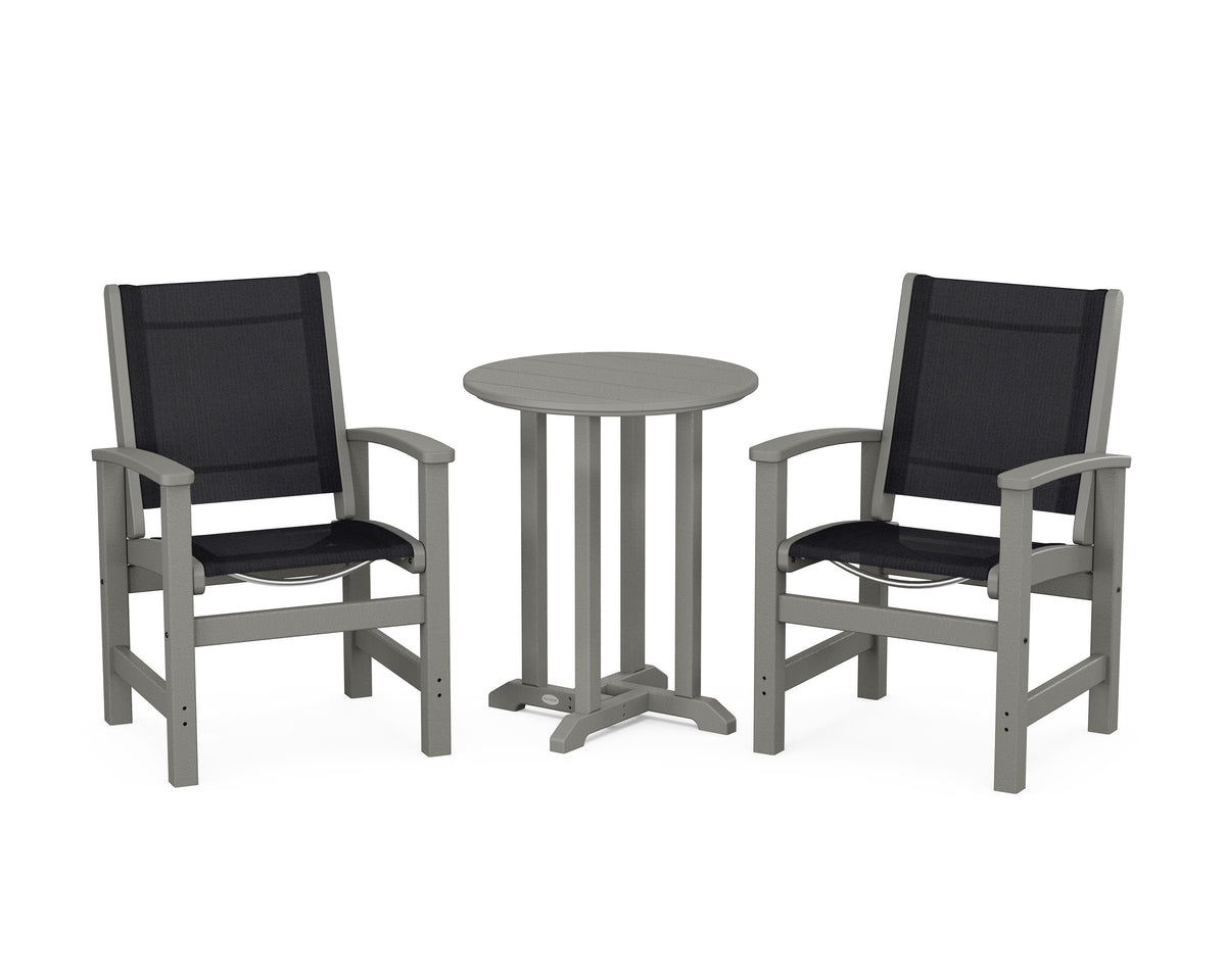 POLYWOOD Coastal 3-Piece Round Bistro Dining Set in Slate Grey / Black