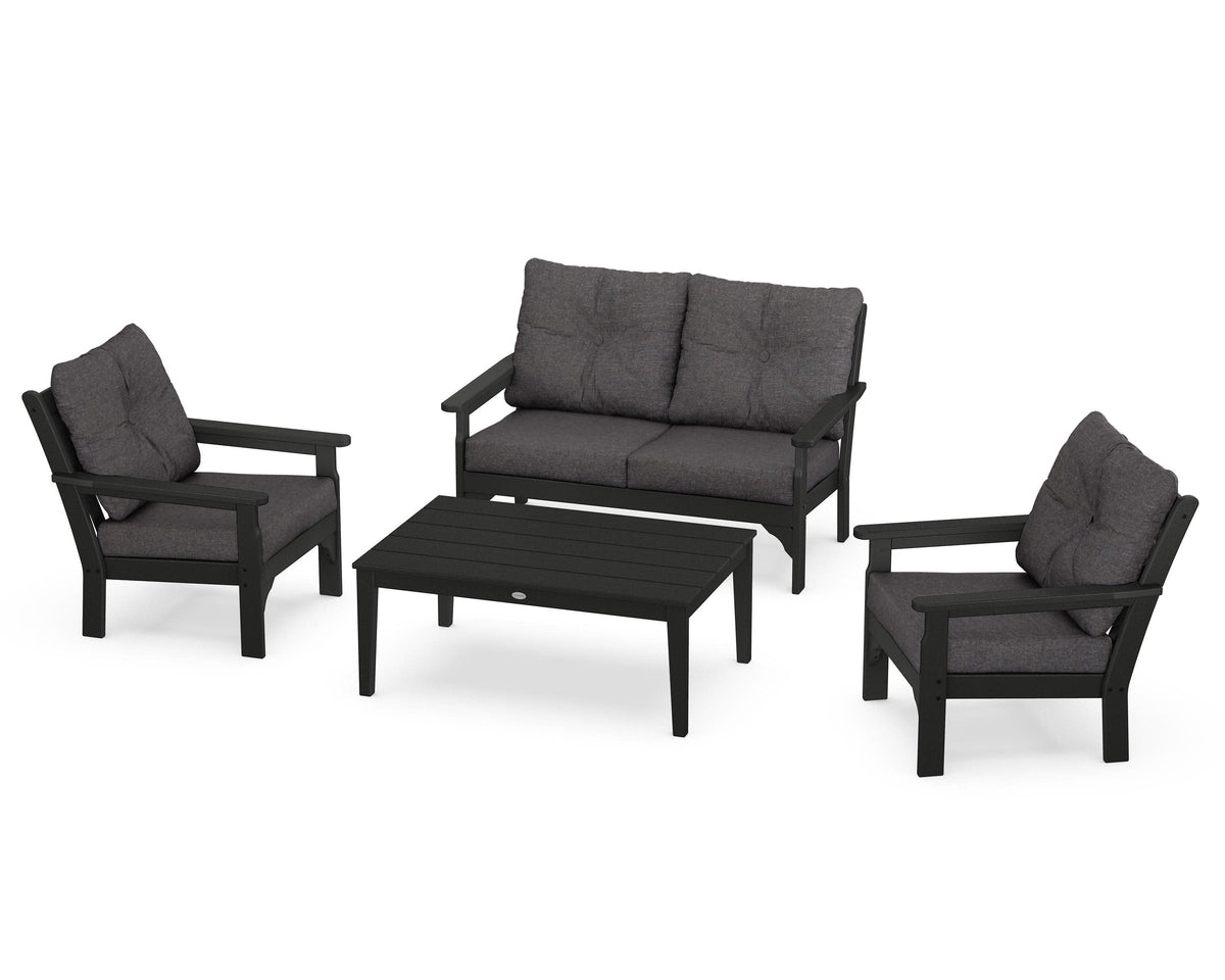 POLYWOOD Vineyard 4-Piece Deep Seating Set with Two Chairs and Loveseat in Black / Ash Charcoal