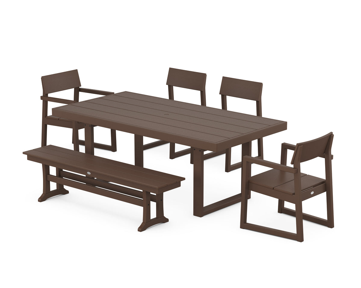 POLYWOOD EDGE 6-Piece Dining Set with Bench (EDGE 40" x 78" Table) in Mahogany