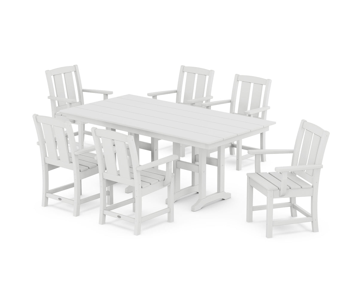 POLYWOOD Mission Arm Chair 7-Piece Farmhouse Dining Set in White